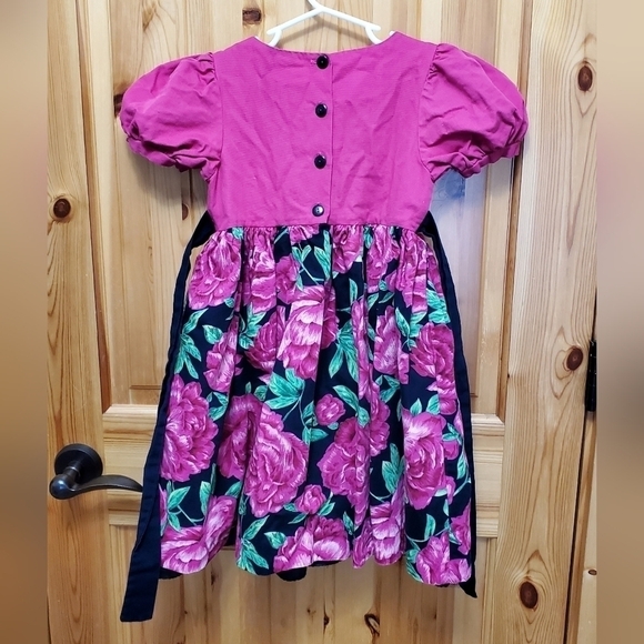 VINTAGE PLUM PUDDING LTD GIRLS DRESS NAVY BLUE PINK FLOWERS FULL SWIRLY SKIRT 6X - Picture 2 of 16